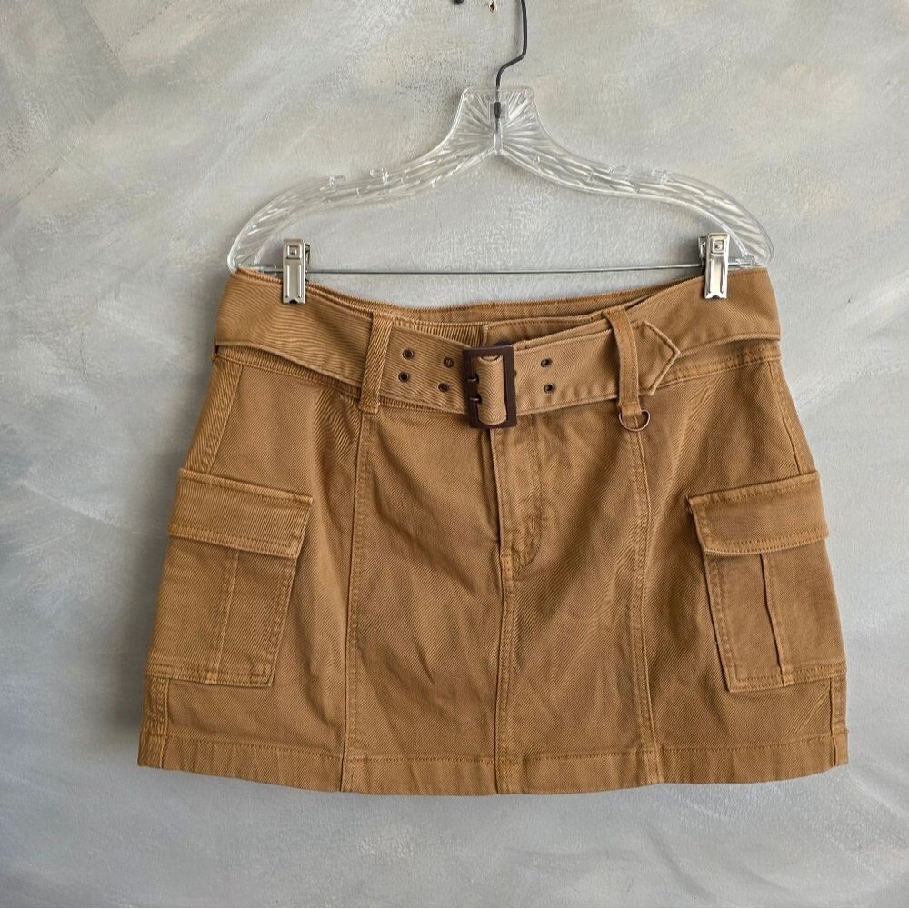 Juniors' SO Belted Utility Cargo Mini Skirt Tan Sz 15/32W Y2K 00s